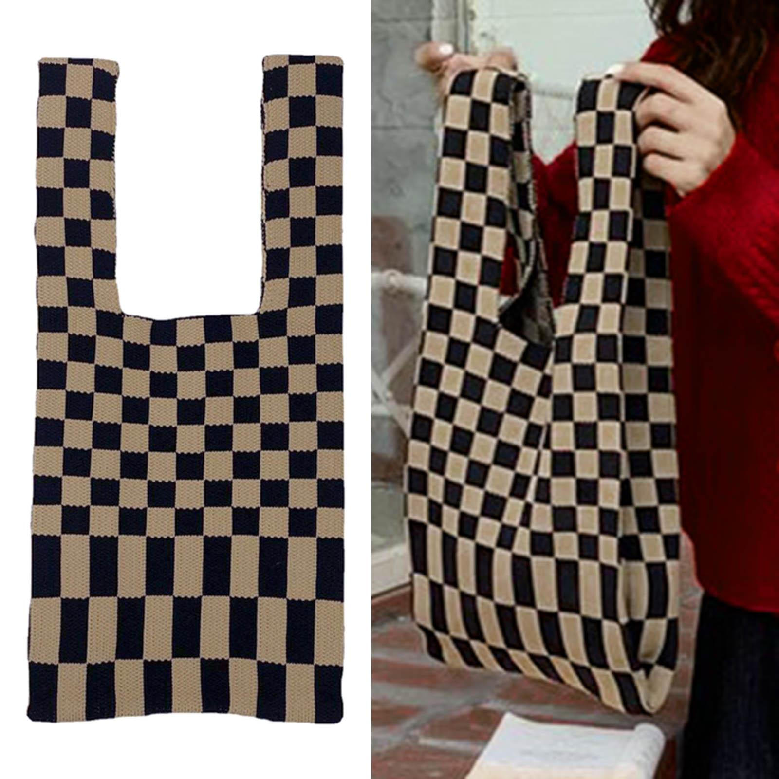 Повседневная женская вязаная сумка через плечо сумка-тоут плетеная дорожная сумка-кошелек карманы большой вместимости летняя Black Khaki 890₽