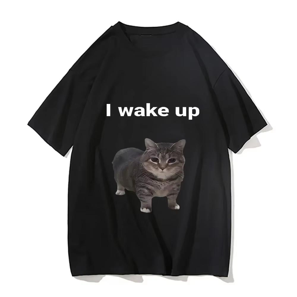 

Clothes Harajuku Aesthetic Tshirt Vintage Unisex Streetwear Cute Cat L Wake T Shirts Funny Cool Classic Men Short Sleeved S