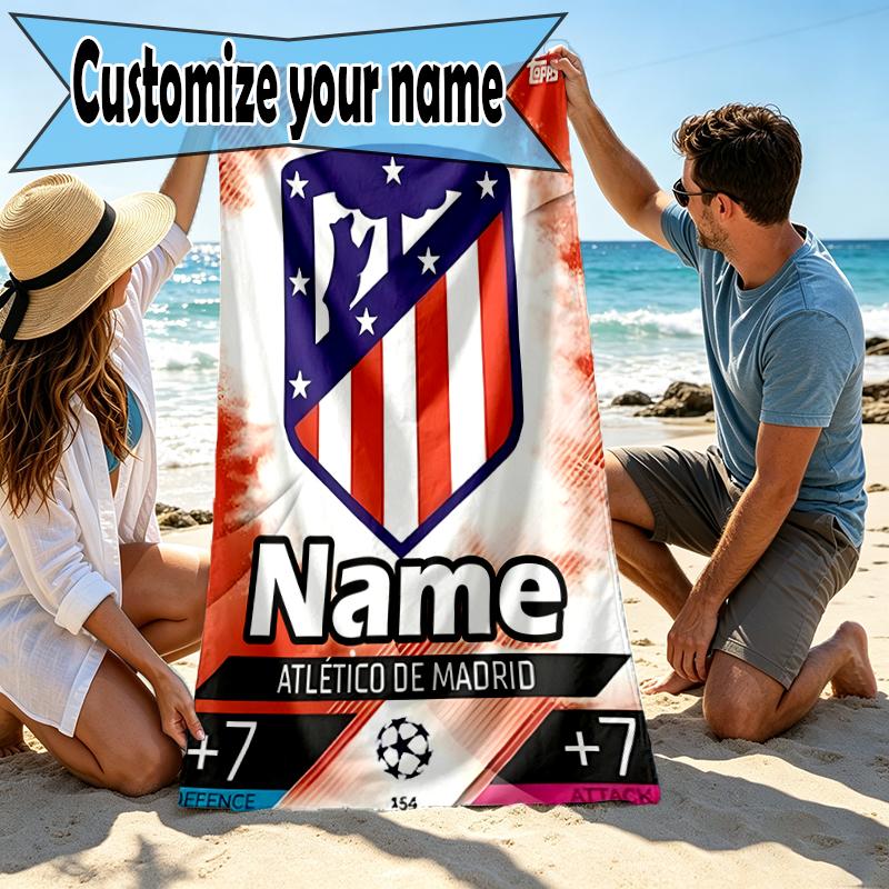 Custom Name Personalized Atletico Madrid Print Beach Towel, for Trip Camping Beach Party Home Decor, Birthday Gift for Family & Friends