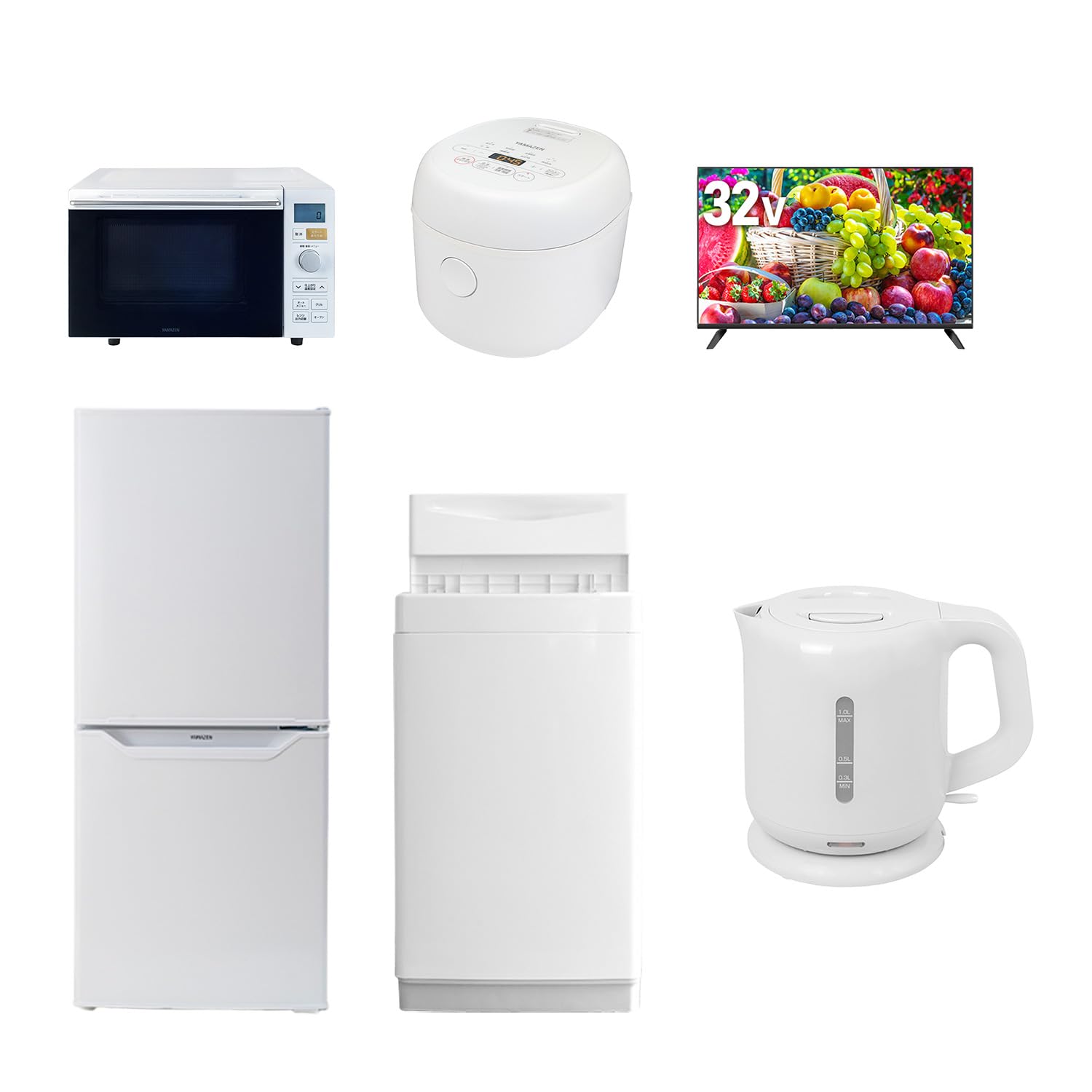 

life support Home appliance set for living alone New life home appliances set washing 106L oven rice LCD electric [Yamazen] [New set] 6-piece (6kg