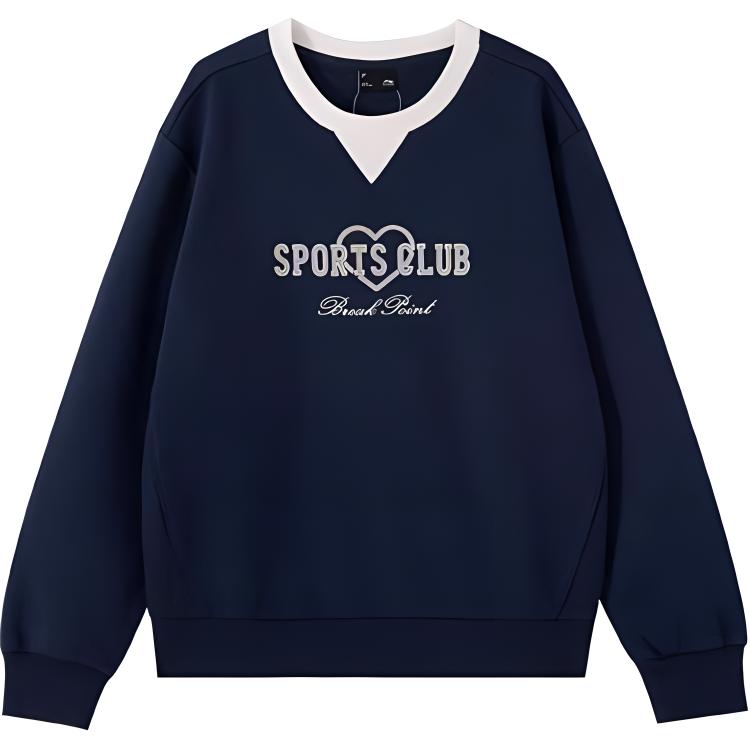 

Li Ning Sports Trend Series Повседневный свободный теплый пуловер с круглым вырезом Женская толстовка Deep-Iris-Blue AWDU446-5 L
