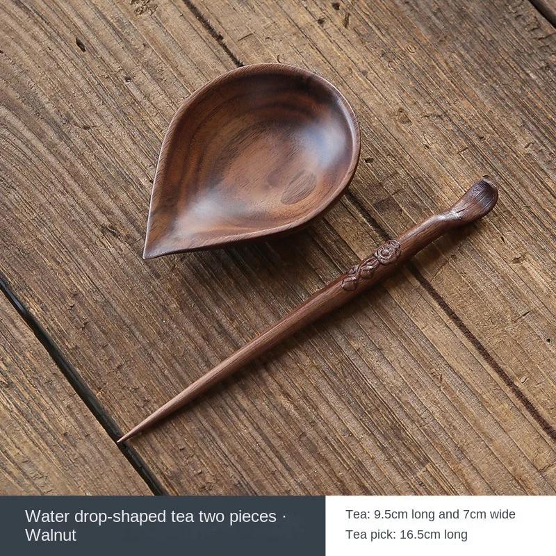 

Walnut Tea Spoon Two-Piece Solid Wood Hand-Embossed Plum Blossom Tea Needle Dial Tea Spoon Tea Ceremony Kung Fu Tea Set