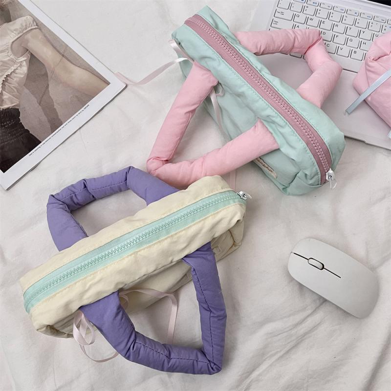 Cute Multi Color Bow Pencil Case Large Capacity Multi Functional Pencil Storage Bag Students Pen Bag Handheld Makeup Bag