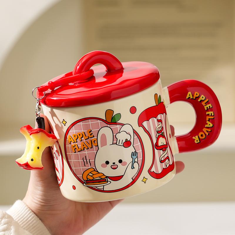 Cute Animal Apple With Lid Office Couple Water Cup Creative Birthday Souvenir High Value Ceramic Cup