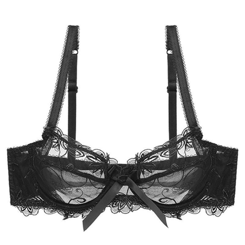 Sexy Lace Mesh Bra Plus Size Women Thin Cup Underwire Support With Double Hook Back