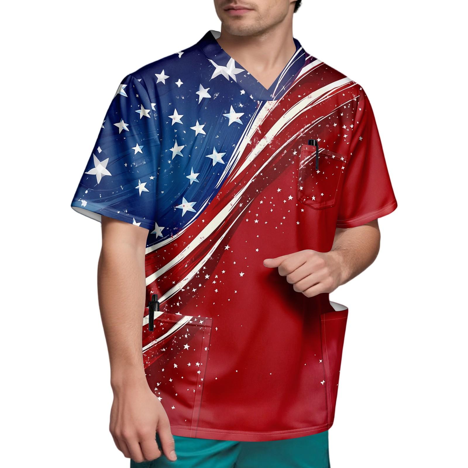 

Мужской топ с короткими рукавами и V-образным вырезом в честь Дня независимости и нагрудным карманом S