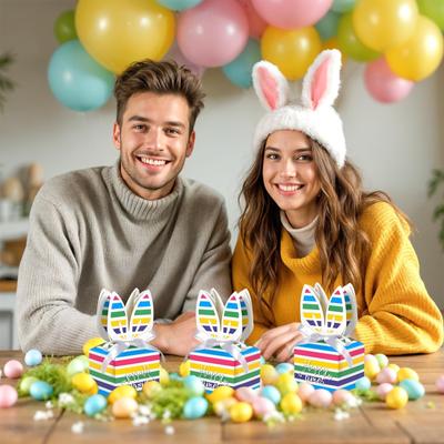 10 stuks Paasdozen, schattige konijntjes snoepdozen, kleurrijke papieren paasgeschenkdozen voor snoep, koekjes, lekkernijen, paaseieren en paasfeestartikelen.