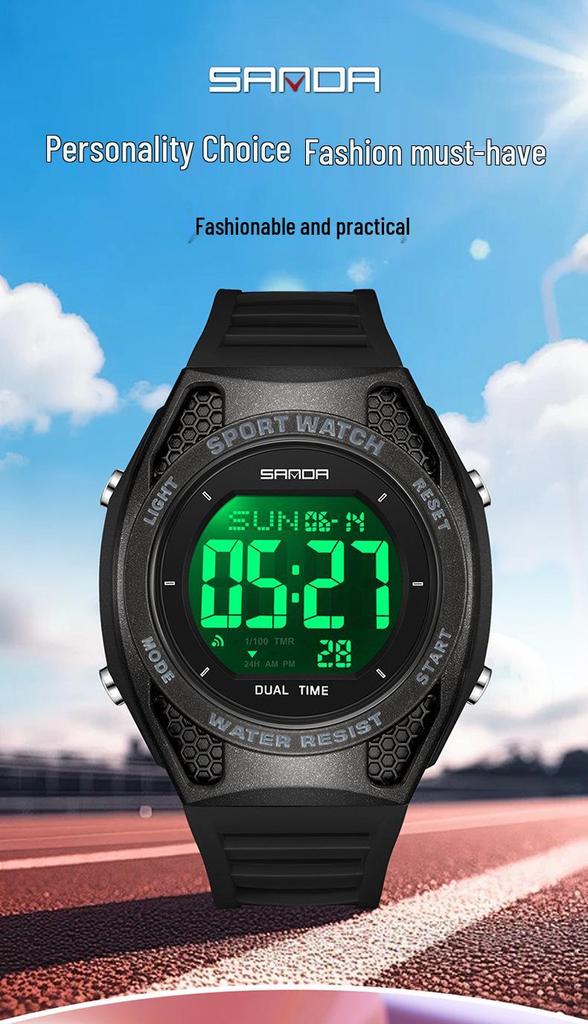 Sanda Multi-Function Waterproof Sport Watch with Alarm & Seven-Color Luminous Display