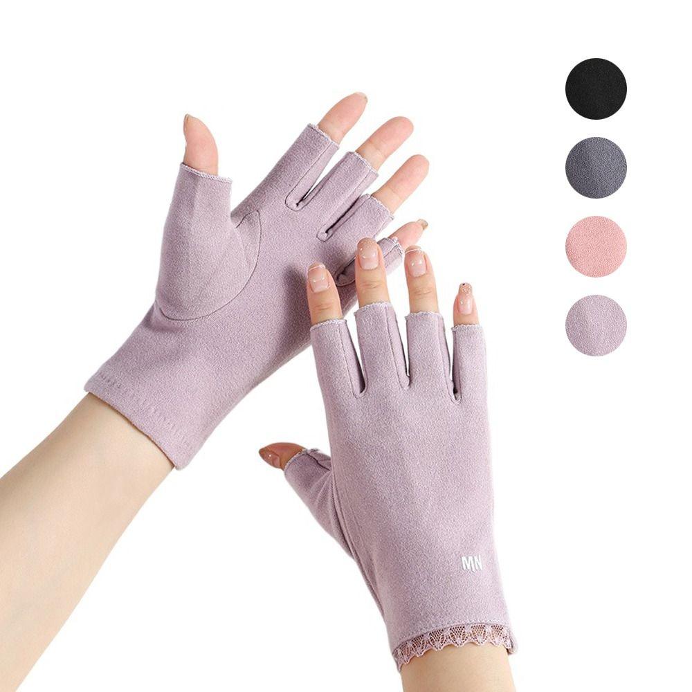 New Solid Color Half Finger Gloves Velvet Fleece Thin Style Fingerless Gloves Breathable Touchscreen Gloves Autumn Winter