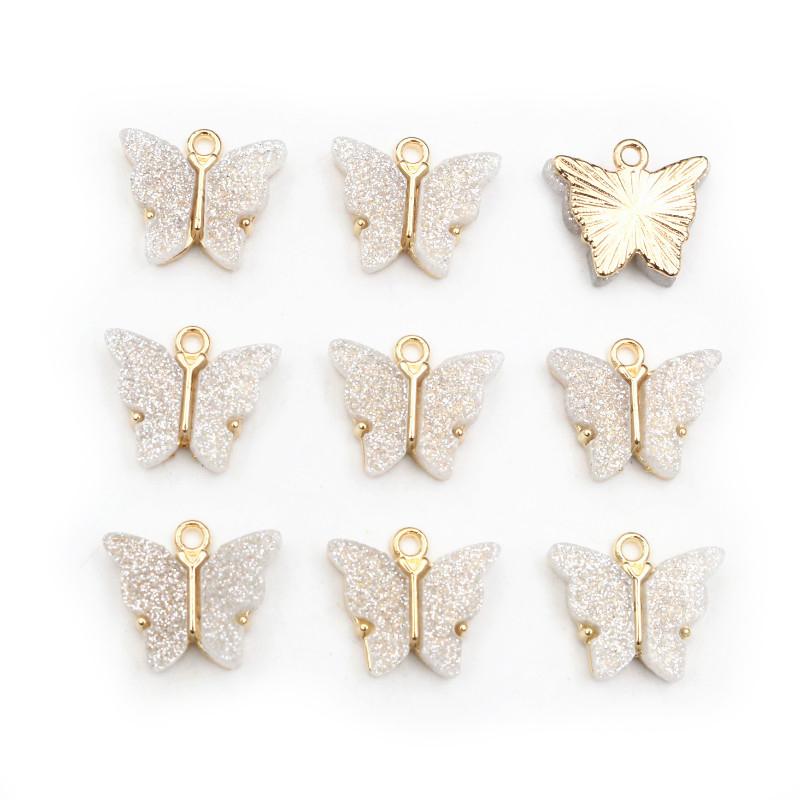 10pcs 14x16mm Acrylic Butterfly Charms Pendant Alloy Metal Back For Necklace Bracelet DIY Jewelry Making Accessories Findings