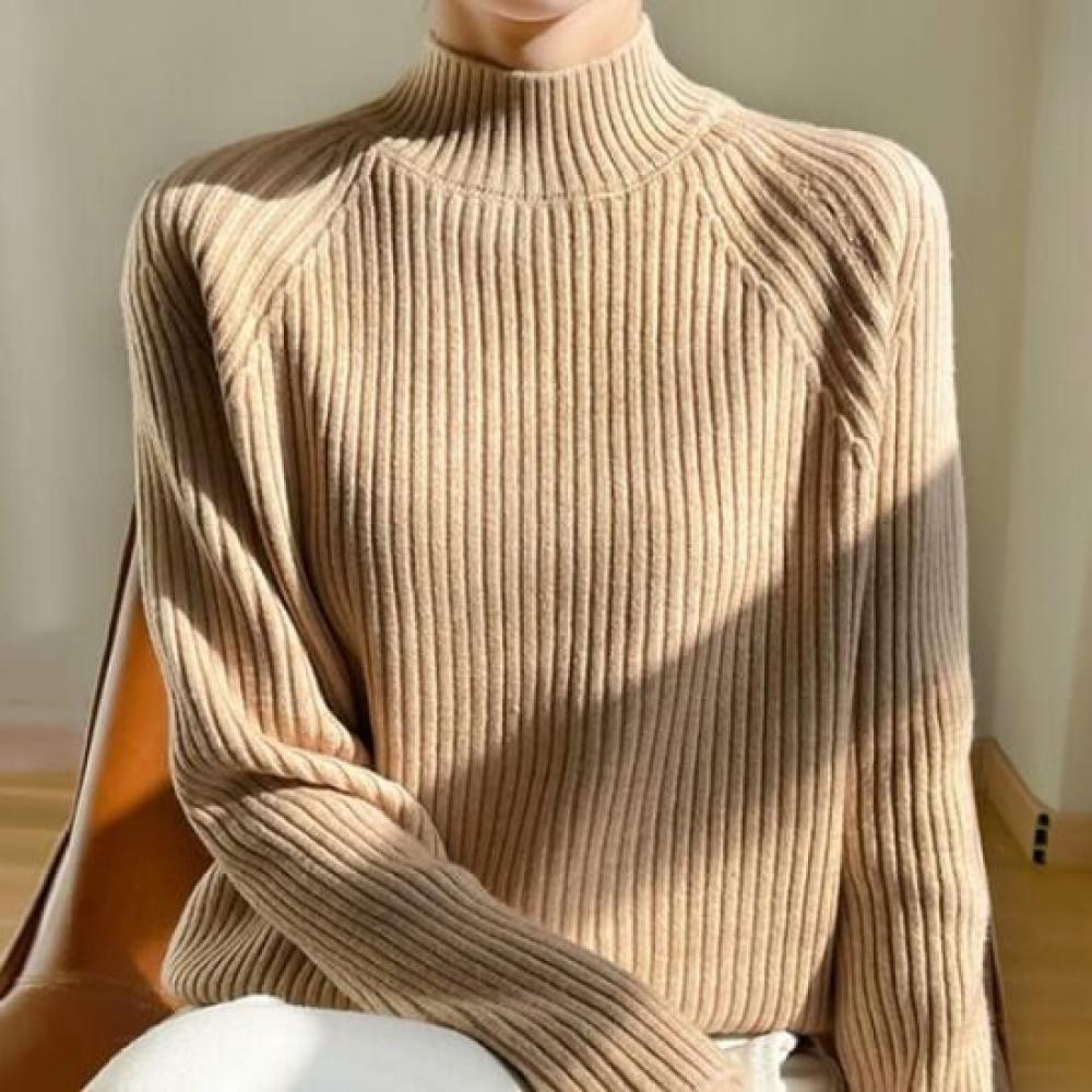 Navava Simple Daily Solid Rib Half Polo Long Sleeve KniT T shirT Nk3522