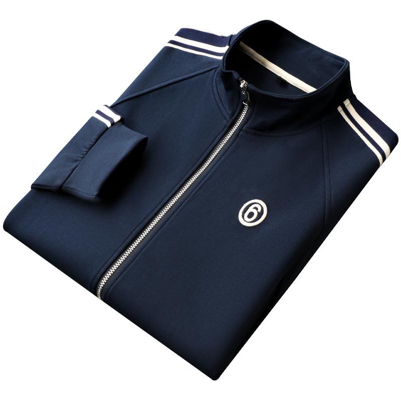 Men's Slim Fit Embroidered Blue Jacket with Side Stripe - Casual & Fashionable Autumn Wear