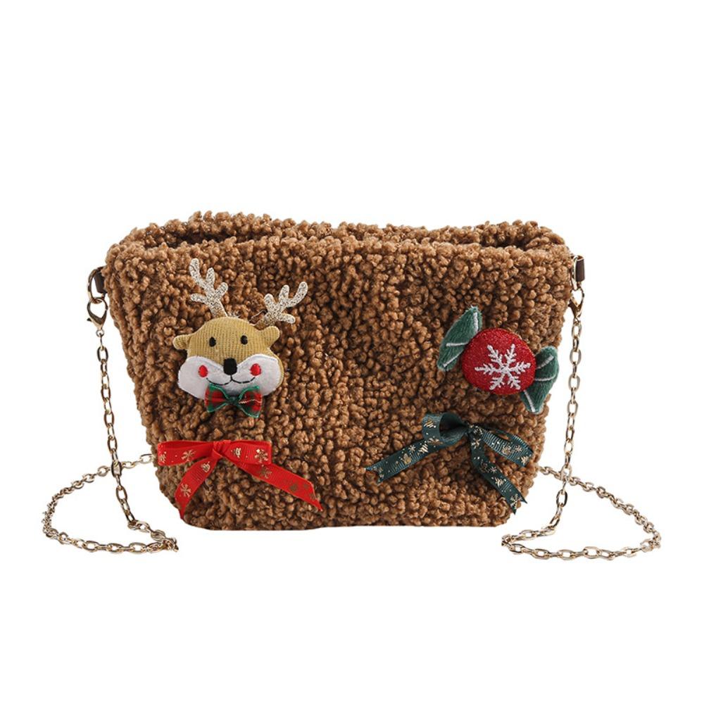 Santa Claus Plush Square Pouch Kawaii Women s Chain Bag Portable Christmas Crossbody Bag  Girls коричневый