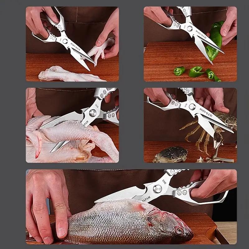 1pc Stainless Steel Kitchen Scissors Multi-functional Food Scissors Killing Fish Strong Chicken Bone Scissors Kitchen Gadgets