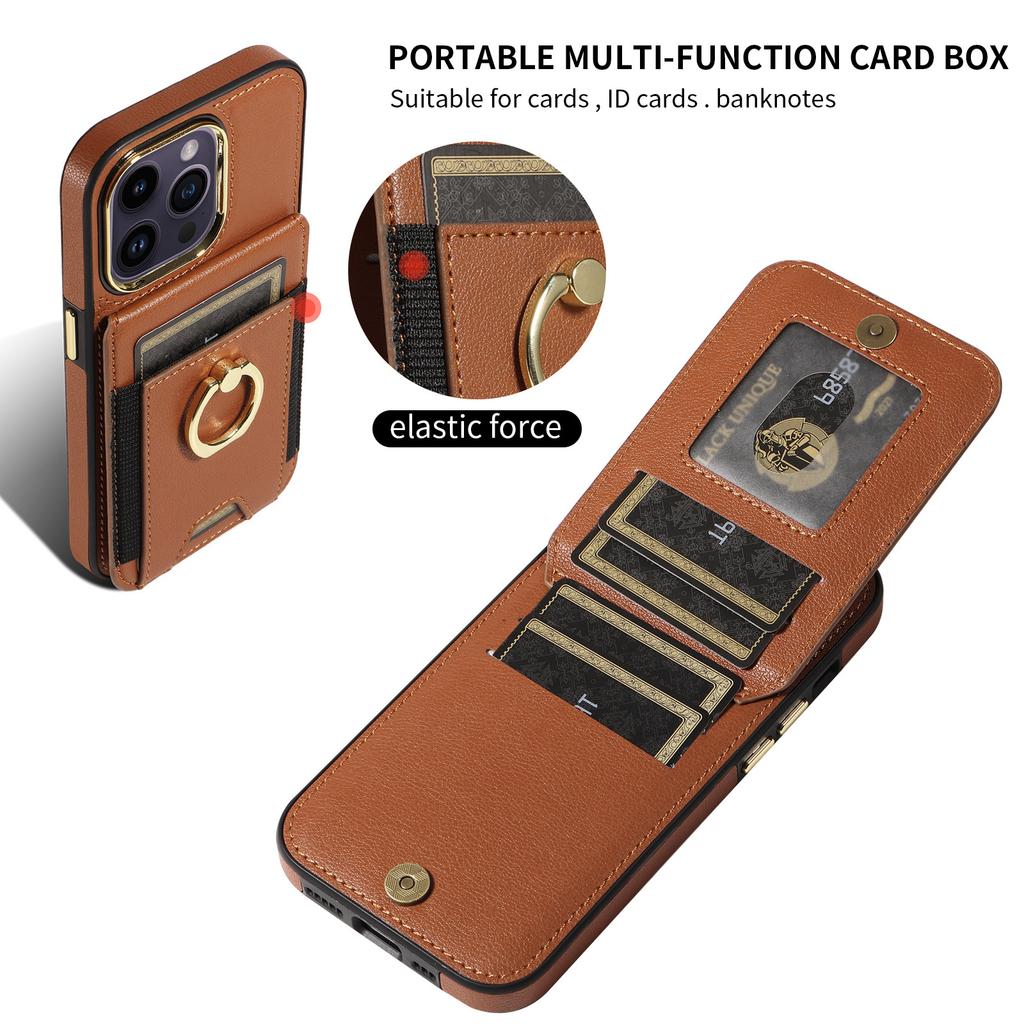 For iPhone 15 PU Leather+TPU Phone Case Card Slots RFID Blocking Kickstand Cover
