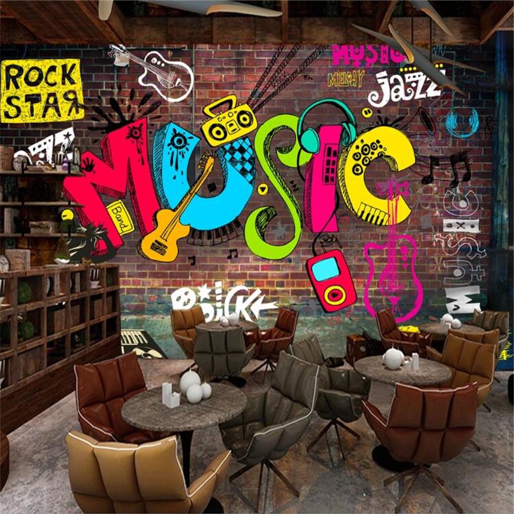 Tapet Graffiti Frumos Vintage Muzică Alfabet Sală de Dans Muzică Bar Fundal Tapet Mural