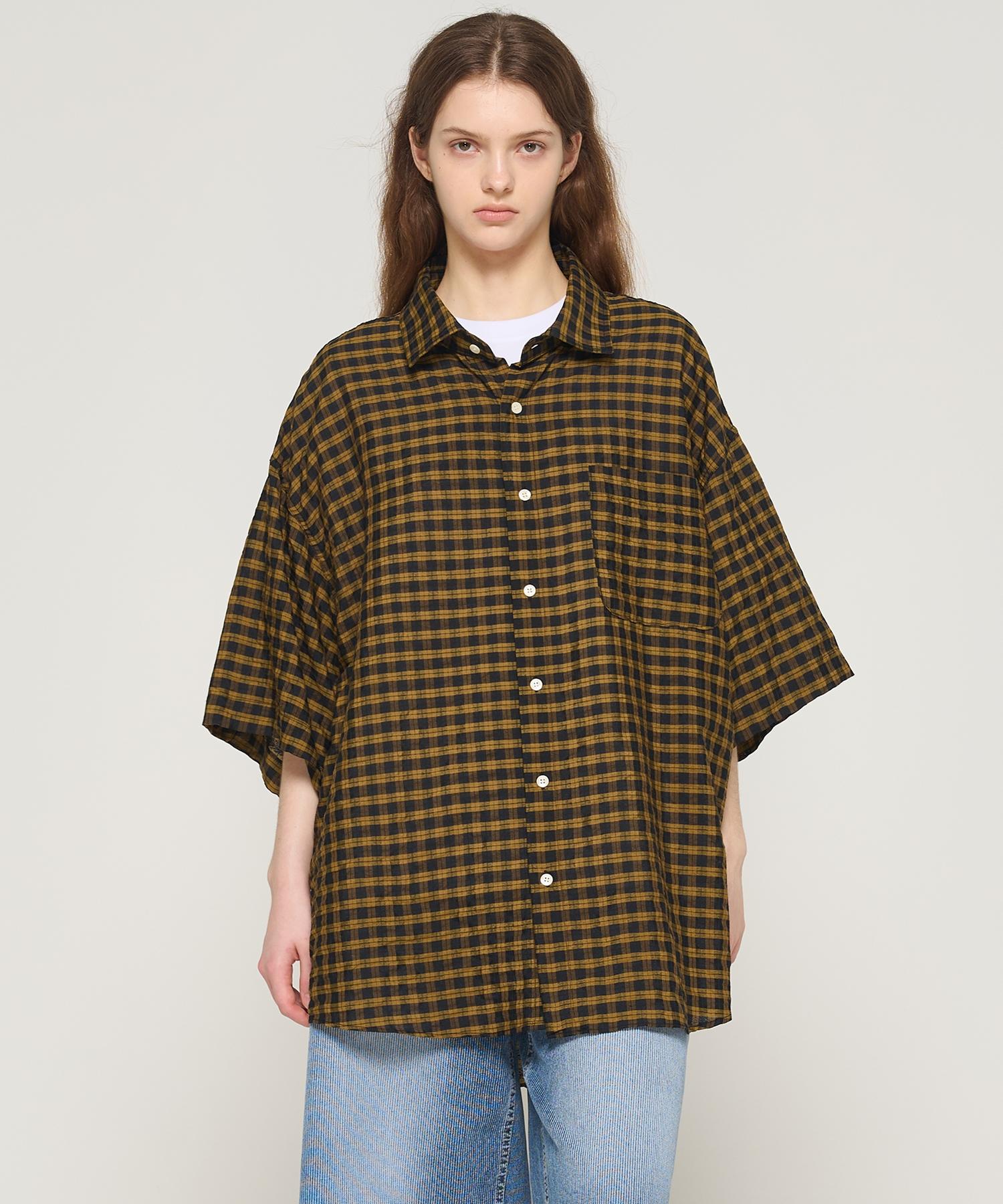 Cargo Bros For Woman American Check Oversized Short Sleeve Shirt (Yellow) Free