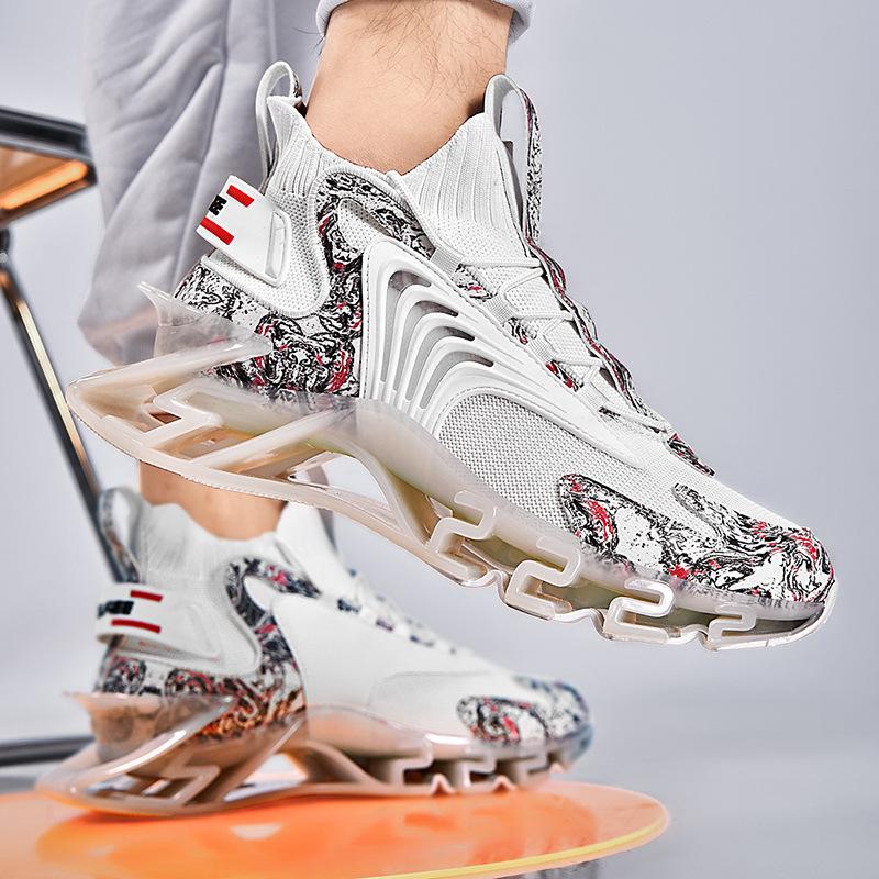 

Весенние и летние новые мужские туфли большого размера с лезвиями, молодежные высокоэластичные туфли из летящей плетеной сетки, мужская повседневная спортивная обувь 46