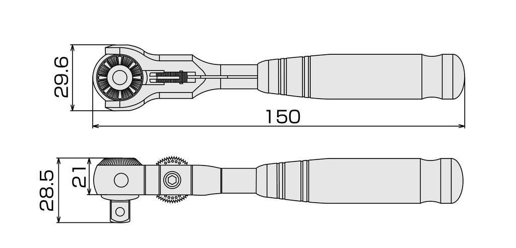 TONE Short Swivel Ratchet Handle Drive (Hold Type) RH2VHS, 6.35mm (1/4")