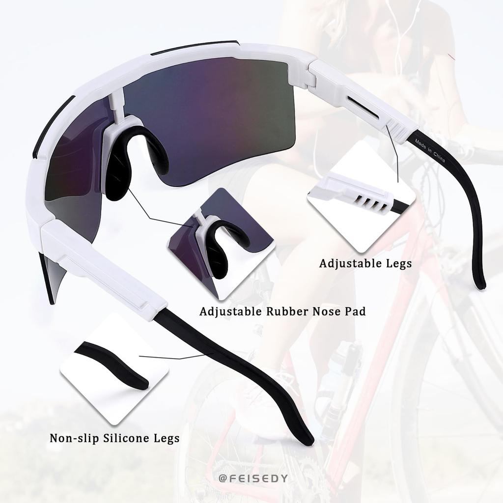 FEISEDY Polarized Sports Sunglasses with UV Large for Outdoor B2837 Men's Protection, Lens, Activities, Golf, Cycling,