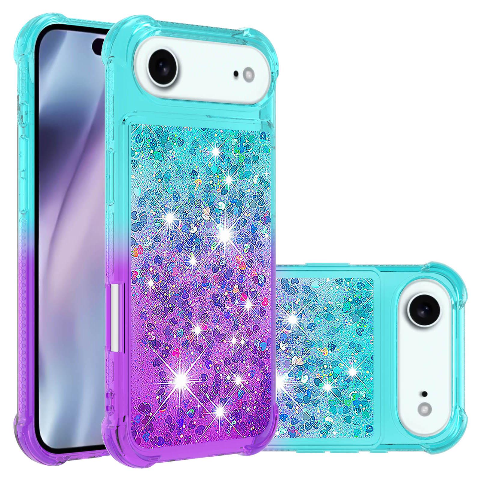 

For iPhone 17 Air TPU Case Gradient Quicksand Phone Back Cover Sky Blue+Purple