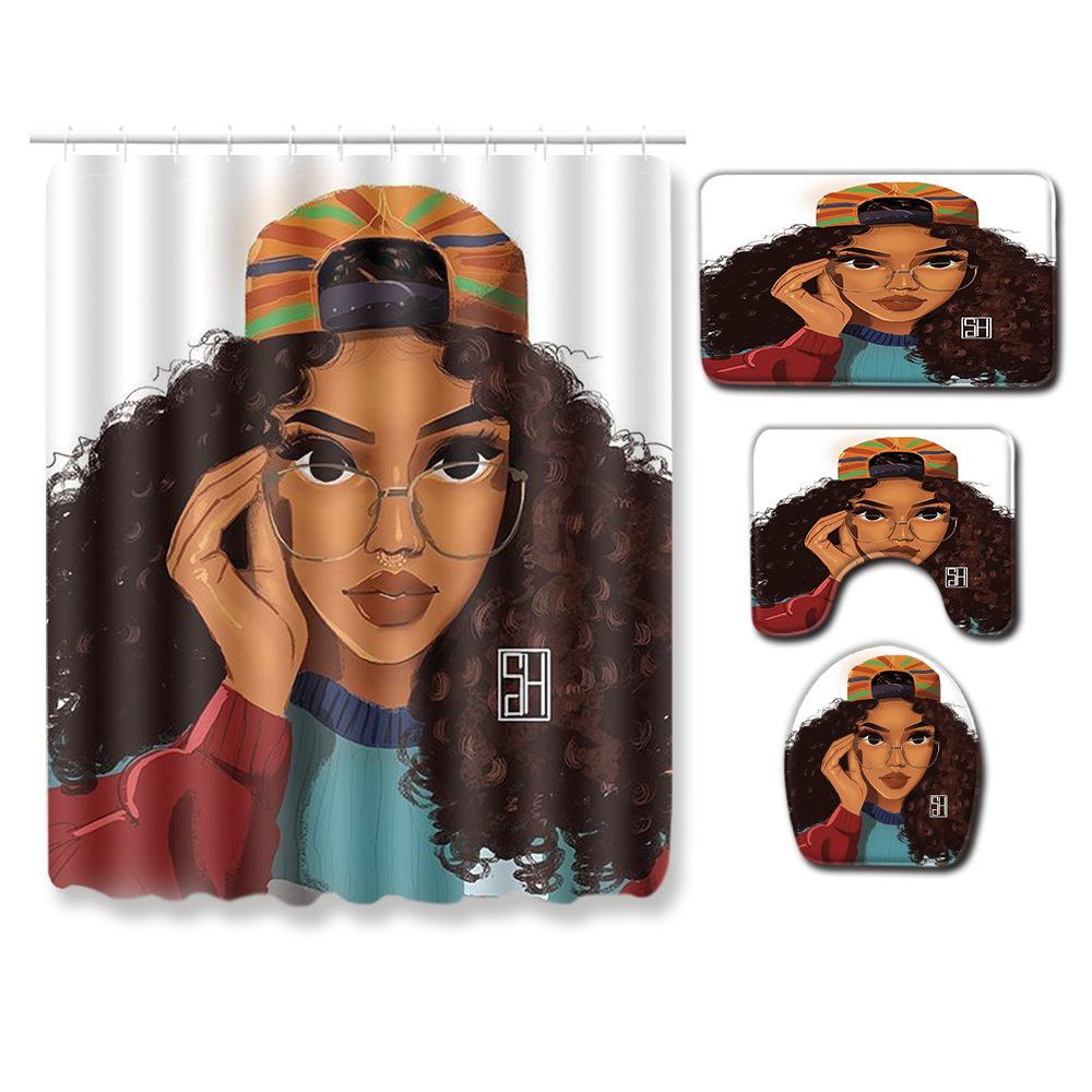 African American Women'S Bathroom Non-Slip Floor Mat, Shower Curtain Combination Carpet, European And American Style Explosion Woman