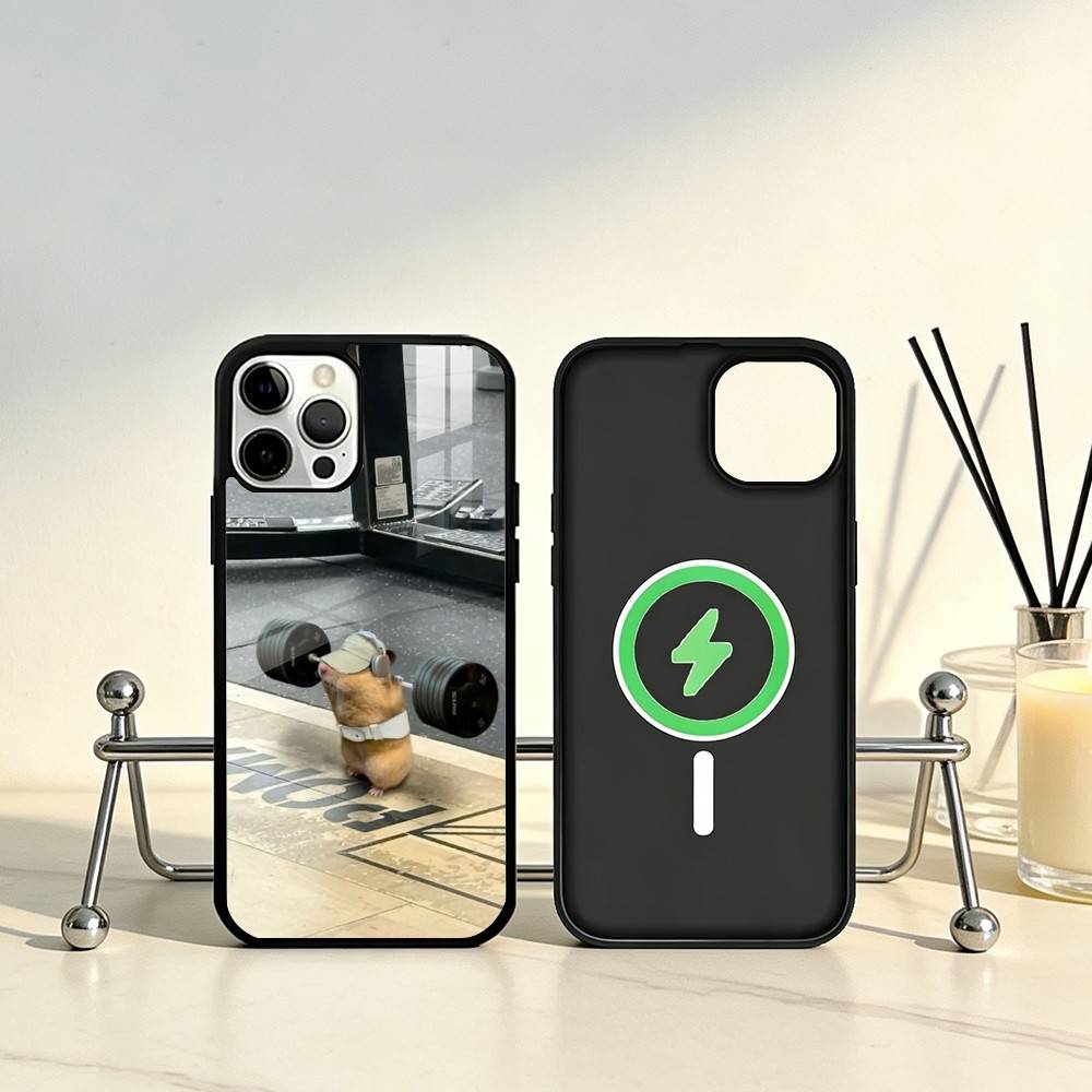 Cute Gym Hamster Phone Case For iPhone17,16,15,14,13,12,11 Plus,Pro Max Magnetic For Magsafe Wireless Charging