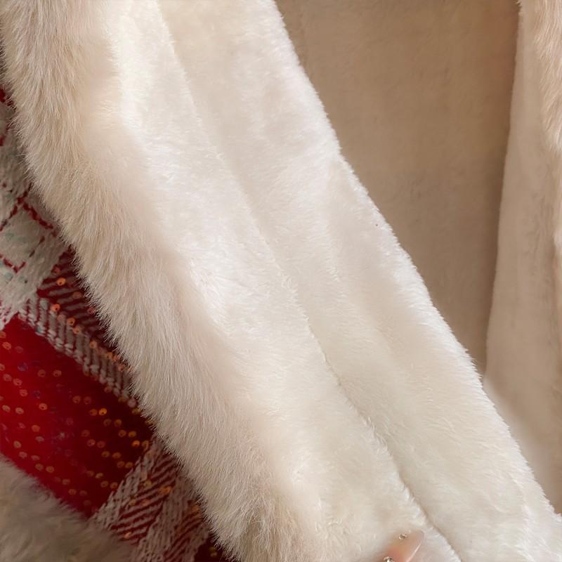 Womens Winter Plaid Oversized Cape Coat With Faux Fur Collar Warm Thickened Fleece Lined Hooded Outerwear