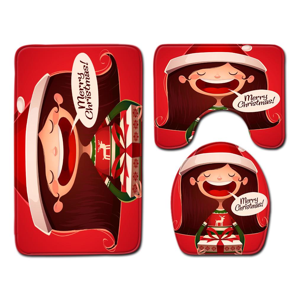 Christmas Bathroom Floor Mat Toilet Three-Piece Set