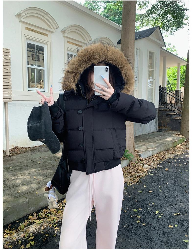 Women’s Short Hooded Windproof Thicken Warm Winter Jacket With Fur Collar