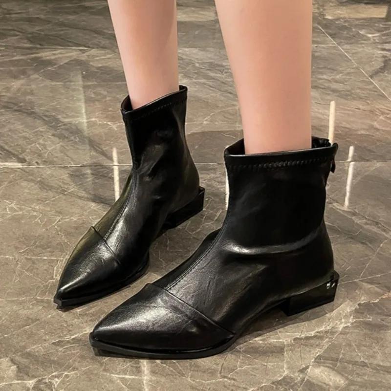 Autumn Women Ankle Boots Fashion Pointed Toe Ladies Short Boot Square Low Heel Casual Winter Women'S Footwear Shoes