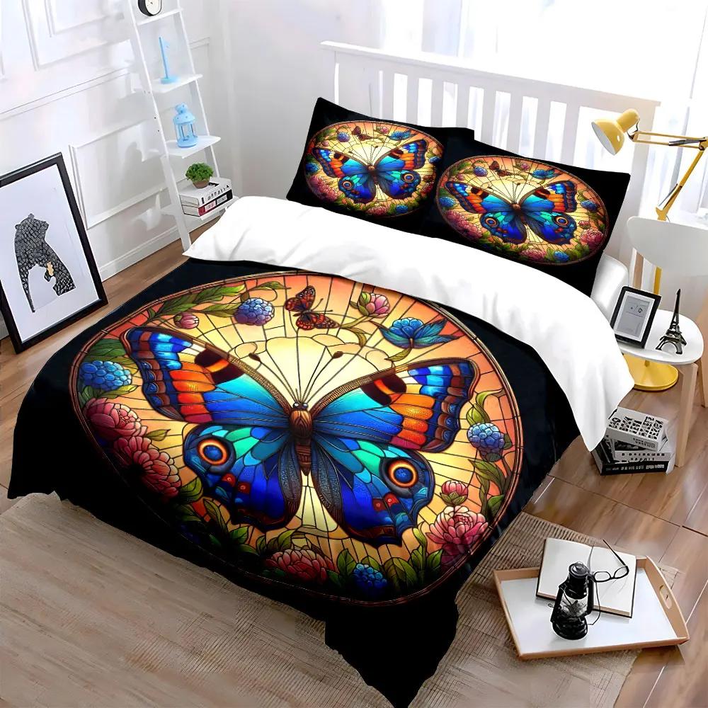 Butterfly Floral Art Decor Set Soft Comfortable Duvet Cover Bedding Set Included 1*Duvet Cover & 2*Pillowcases gift