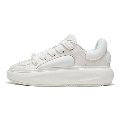 Li Ning Cloud Travel C4D Cuero Suela Gruesa Resistente al Desgaste Absorción de Impactos Casual Zapatillas Bajas Mujer Zapatillas Casual Blanco Roto AZGT090-4