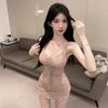 Pure Desire Sexy Lace Splicing V-neck Suspender Dress Slim and Tight with Chest Pad Pleated Bottom Hip Wrap Skirt