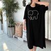 Elephant Print Modal Nightdress - Round Neck, Short Sleeve, Lightweight Summer Loungewear.
