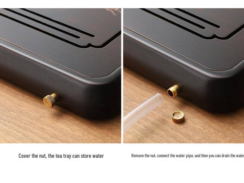 Bamboo Tea Tray with Water Storage - Simple Rectangular Design for Tea Sets