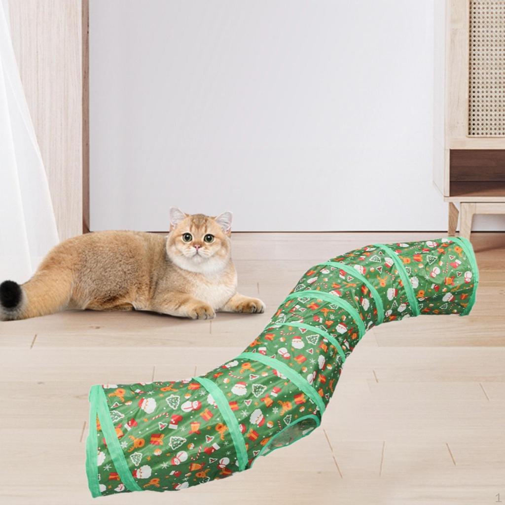 Cat Tunnel Maze with Christmas Ball, Foldable Tube for Indoor Play