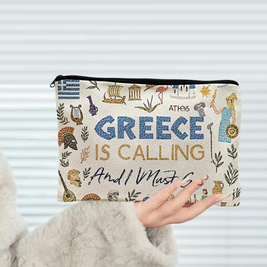 Storage Bag, Greek Style Pattern Printed, with Smooth Zipper Toiletry Bag, Wear-Resistant Splash-Proof Makeup Bag, for Outdoor Travel Use
