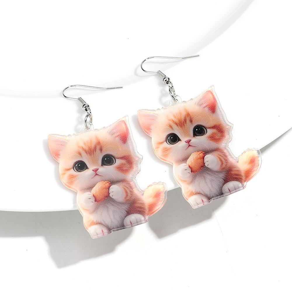 Cute 2D Flat Cat Acrylic Print Earrings for Women Funny Creative Pet Kitten Animals Drop Earring Lovely Jewelry Birthday Gifts