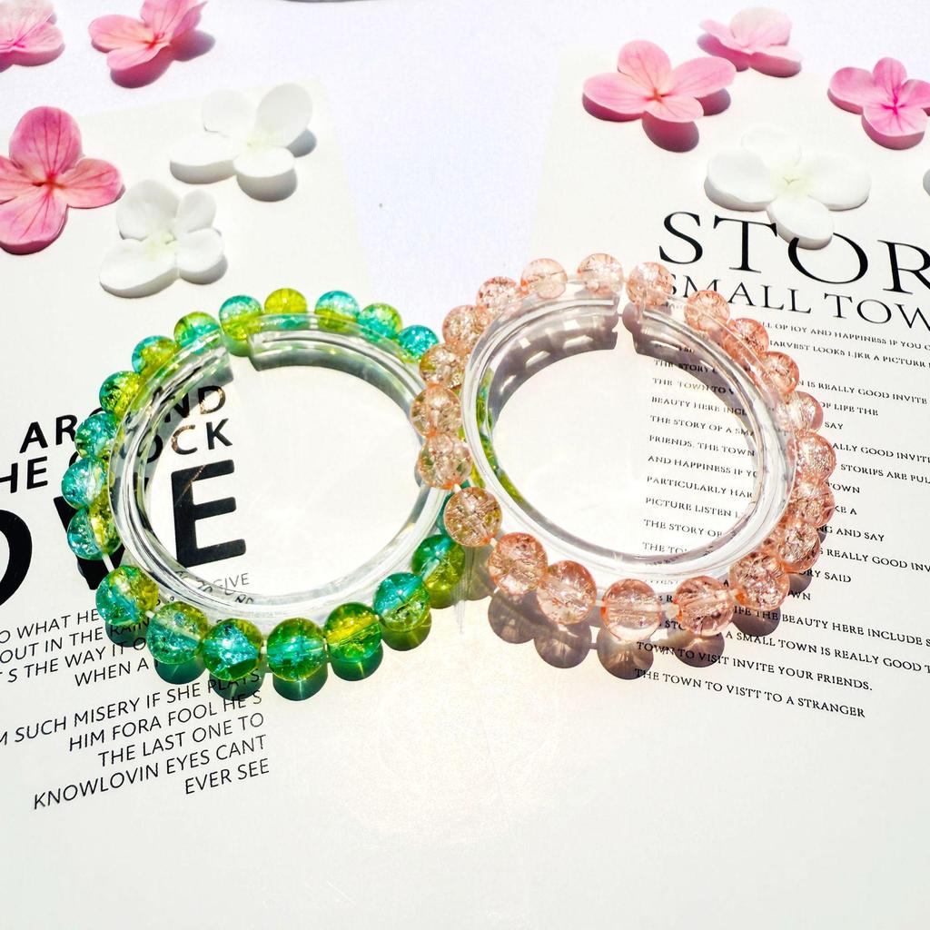 8mm Crackle Glass Beads Two-Color Wrap Bracelet for Students