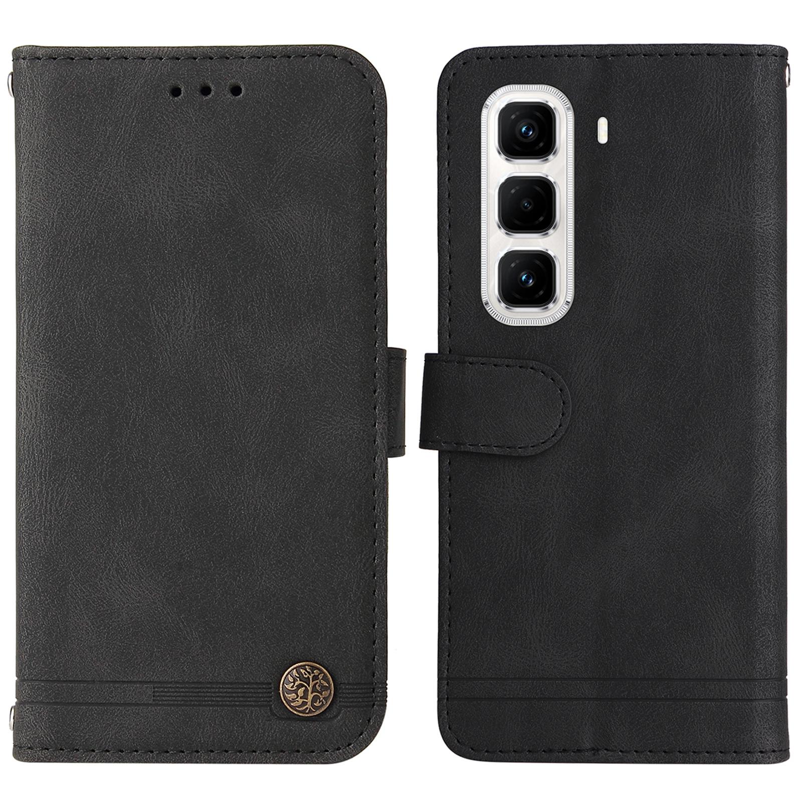 

Для Infinix Hot 50 Pro+ 4G Кожаные чехлы-кошельки Скин на ощупь Чехол для телефона Подставка с ремешком Black