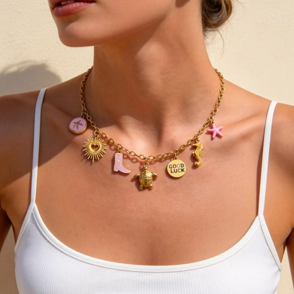 Fashion Ocean Style Boho Jewelry Starfish Turtle Heart Pendant Necklace for Women Stainless Steel Choker Necklace