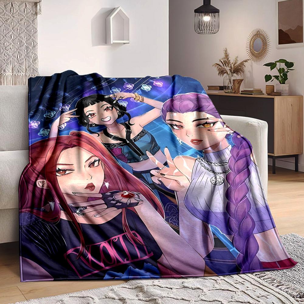 1pc KPop Demon Hunters Cozy Print Blanket Lightweight Warm Flannel Throw Blanket For Sofa, Bed, Living Room