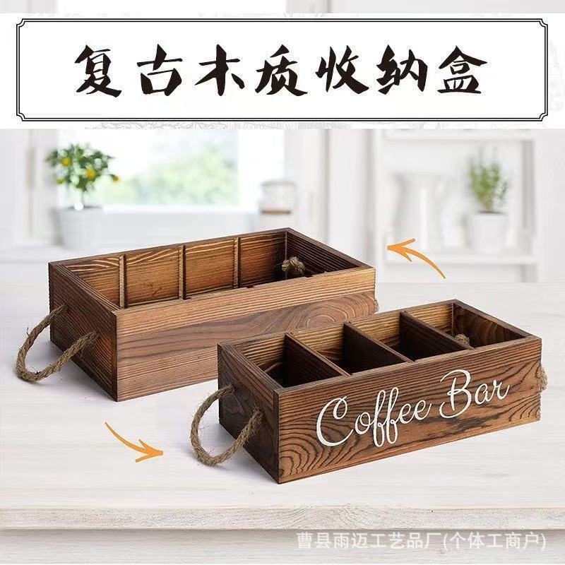 

Дерев яна настільна коробка для зберігання кави портативна з відділеннями коробка для зберігання чайних пакетиків знімні перегородки коробка для зберігання дрібниць