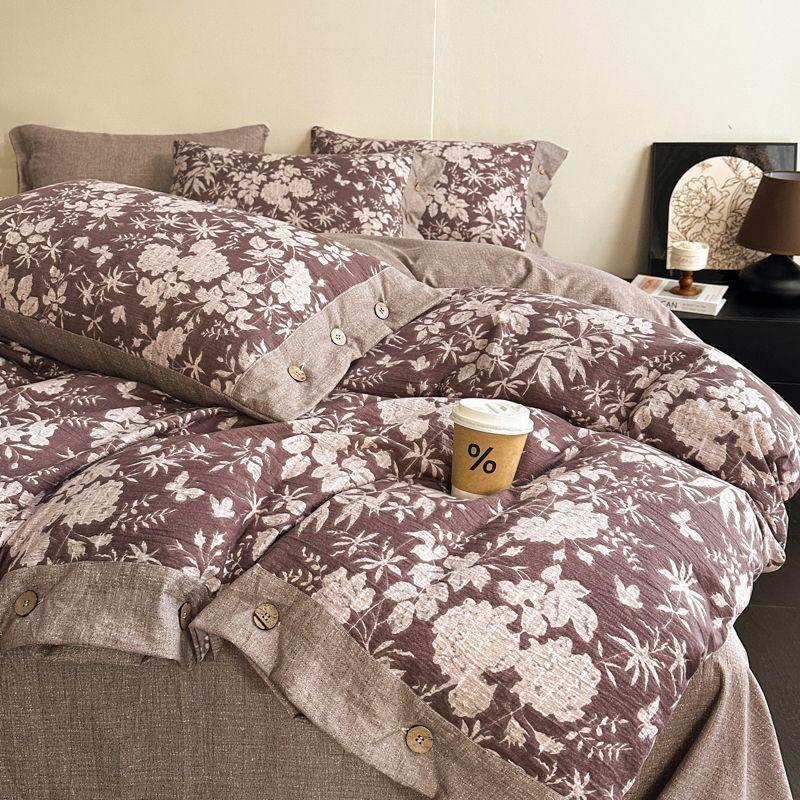 Retro Linen Double Layer Gauze Bedding Set - Light Luxury Duvet Cover and Bed Sheet