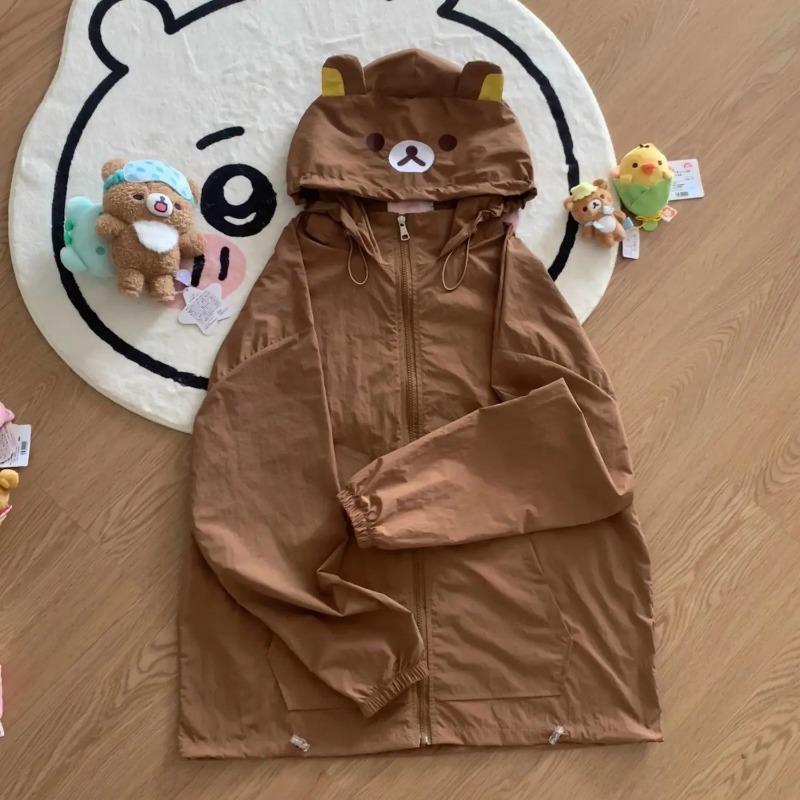 Bear Ear Hooded Summer Coats Long Sleeve Zipper Women Jackets Preppy Style Japanese Cartoon Thin Outerwear Y2k Kawaii Sweet
