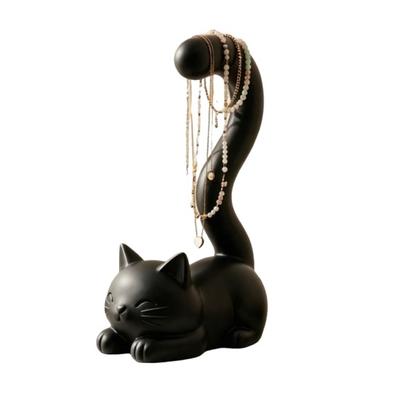 Cat-Shaped Ring Stand, 3D Printed Cat Tail Jewelry Display Holder, Funny Animal Figurine Desktop Organizer for Home Office Decor