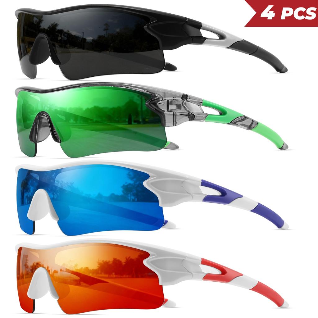4PCS New Fashion Colorful Sports Sunglasses - One-Piece Wraparound Lens UV400 for Running Cycling Outdoor 7