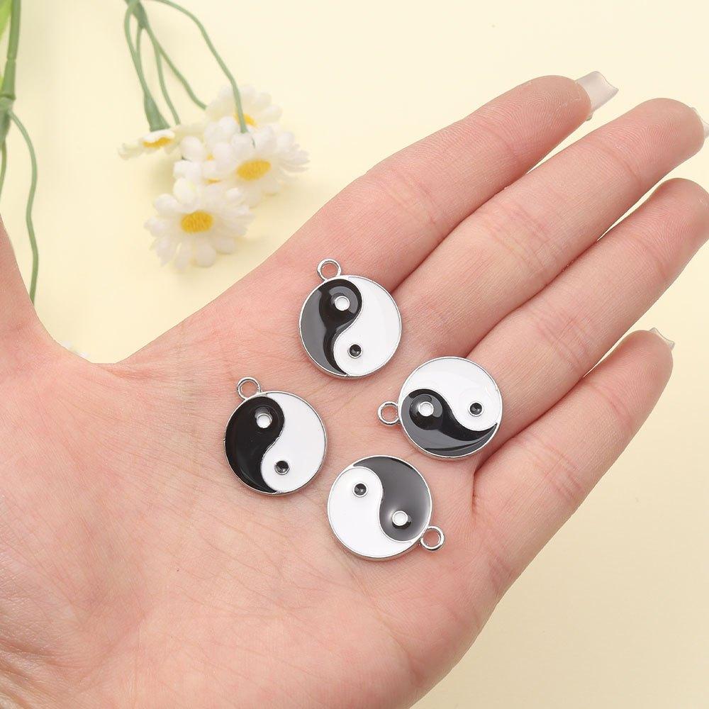 3/9/18pcs Black/White Yin Yang Alloy Enamel Tai Chi Yin Yang Bagua Pendant Craft Accessories DIY Necklace Bracelet Jewelry Making Discovery