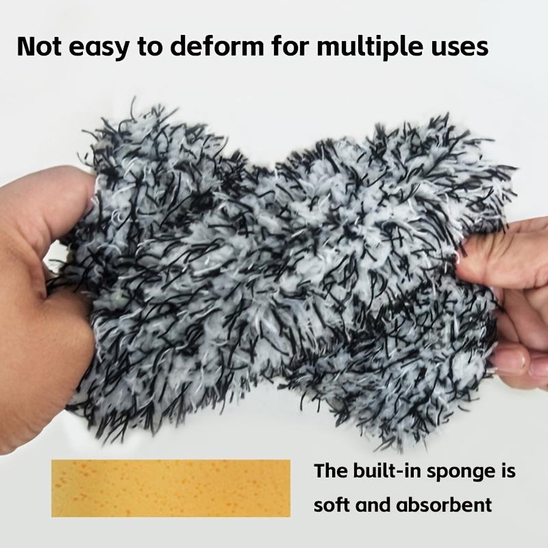 Built-in Block Long Plush Car Wash Sponge, Microfiber Cleaning Sponge Pad, Car Care and Beauty Tool, Highly Absorbent and Stain-Removing